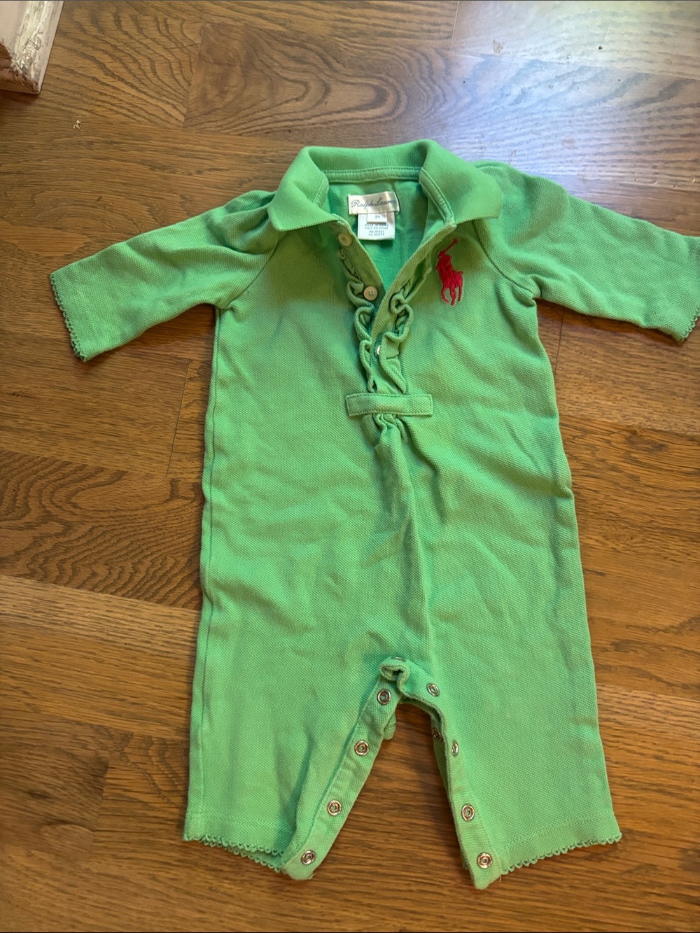 Ralph Lauren Bright Green Polo One-Piece with Red Pony